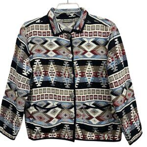 Vintage 90s Jane Ashley‎ Tapestry Jacket Blazer Size M Western Aztec Rodeo Boho